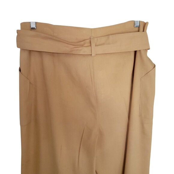 Calvin Klein Women's Tan Belted High Waist Pleated Linen Blend Pants Sz 12 - Picture 8 of 11
